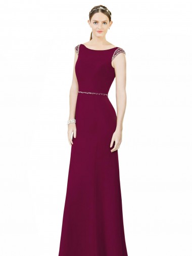 Low Back Burgundy Soft Chiffon Boat Neck Long Sleeveless Bridesmaid Dress Norwich