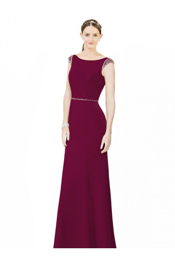 Low Back Burgundy Soft Chiffon Boat Neck Long Sleeveless Bridesmaid Dress Norwich