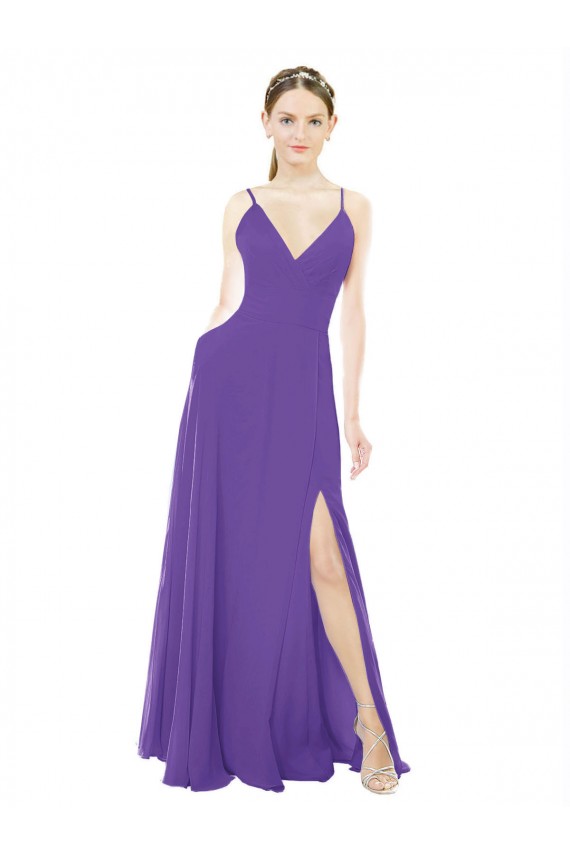 Purple Soft Chiffon Spaghetti Straps Long Sleeveless Bridesmaid Dress Norwich