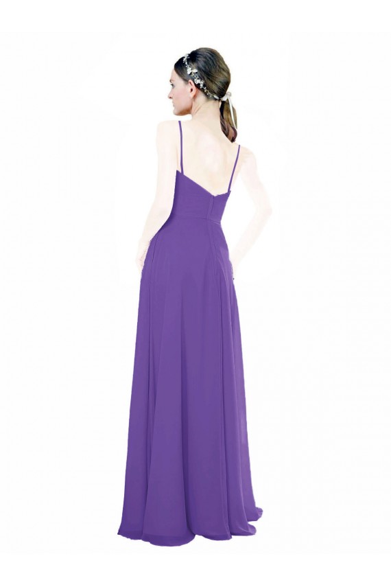Purple Soft Chiffon Spaghetti Straps Long Sleeveless Bridesmaid Dress Norwich