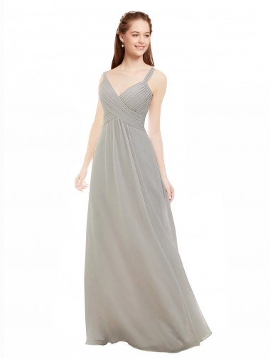 Open Back Silver Soft Chiffon Spaghetti Straps Long Sleeveless Bridesmaid Dress Norwich