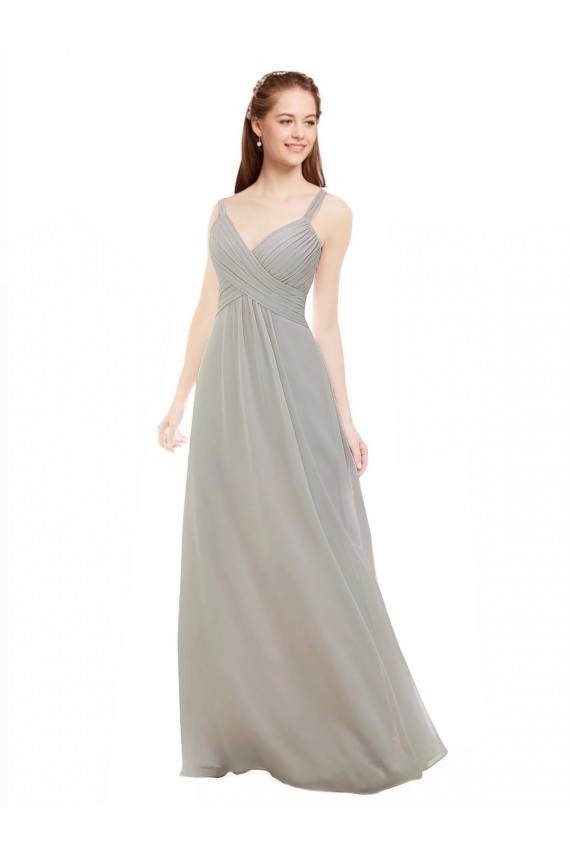 Open Back Silver Soft Chiffon Spaghetti Straps Long Sleeveless Bridesmaid Dress Norwich