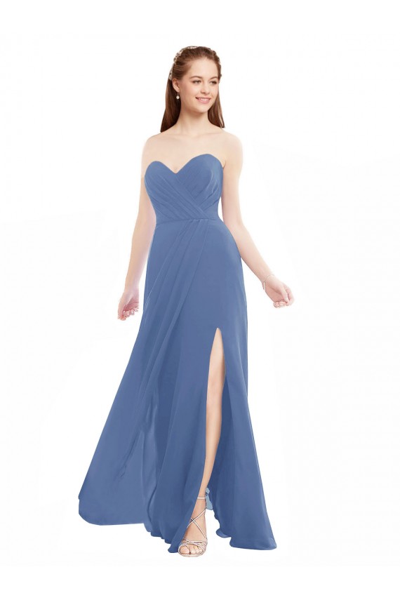 Windsor Blue Soft Chiffon Sweetheart Long Sleeveless Bridesmaid Dresses Norwich
