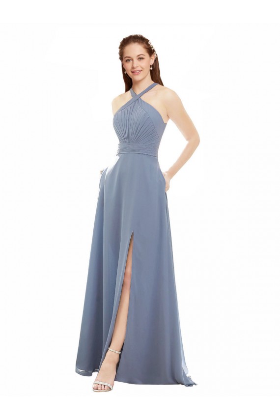 Soft Chiffon Halter Neck Long Sleeveless Evening Dress / Bridal Party Dress Norwich