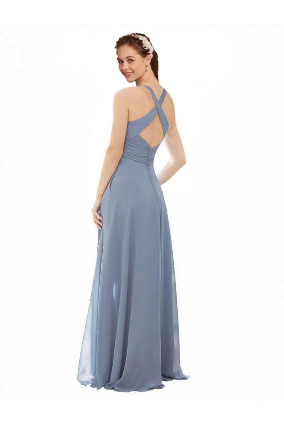 Soft Chiffon Halter Neck Long Sleeveless Evening Dress / Bridal Party Dress Norwich