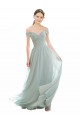 Sea Glass Soft Chiffon & Lace Off the Shoulder Long Cap Sleeves Bridesmaid Dress Norwich