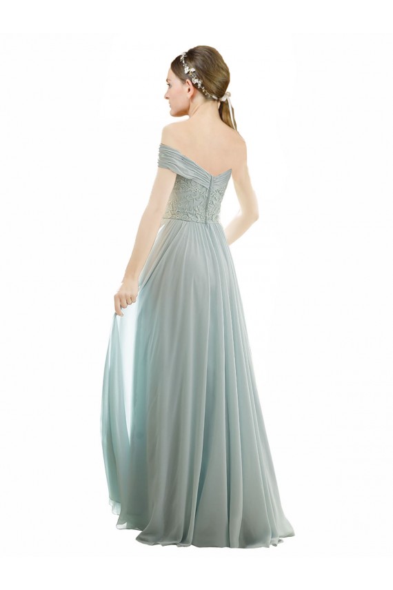 Sea Glass Soft Chiffon & Lace Off the Shoulder Long Cap Sleeves Bridesmaid Dress Norwich