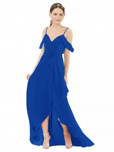 Soft Chiffon V-Neck Long Cold Shoulder High Low Bridesmaid Dress Norwich
