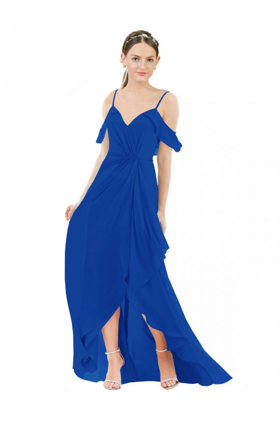 Soft Chiffon V-Neck Long Cold Shoulder High Low Bridesmaid Dress Norwich