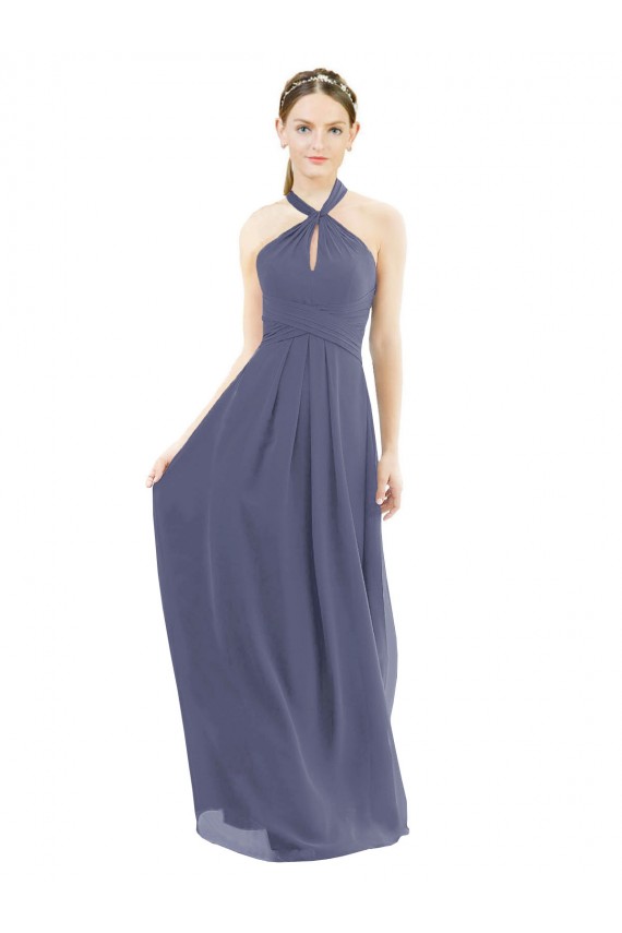 Low Back Silver Stone Soft Chiffon Halter Neck Long Sleeveless Bridesmaid Dress Norwich