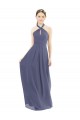 Low Back Silver Stone Soft Chiffon Halter Neck Long Sleeveless Bridesmaid Dress Norwich