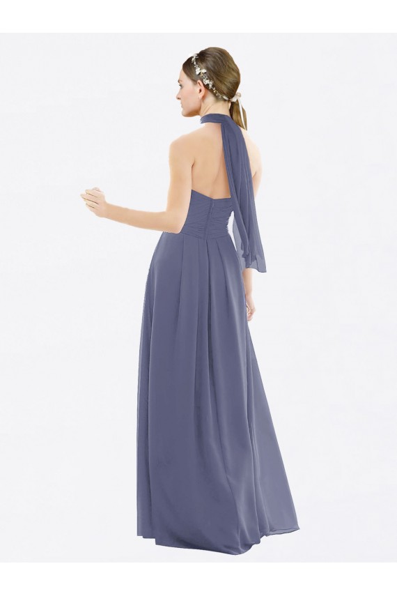Low Back Silver Stone Soft Chiffon Halter Neck Long Sleeveless Bridesmaid Dress Norwich