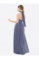 Low Back Silver Stone Soft Chiffon Halter Neck Long Sleeveless Bridesmaid Dress Norwich
