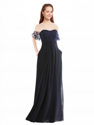 Soft Chiffon & Lace Off the Shoulder Long Cap Sleeves Formal Dress / Bridesmaid Dress Norwich