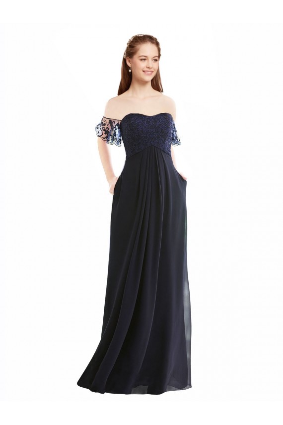 Soft Chiffon & Lace Off the Shoulder Long Cap Sleeves Formal Dress / Bridesmaid Dress Norwich
