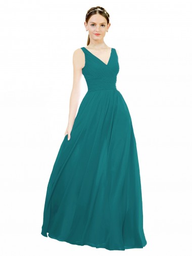 Hunter Chiffon V-Neck Long Sleeveless Bridesmaid Gowns Norwich