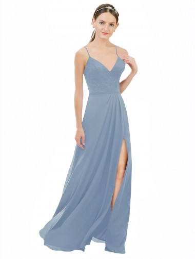 Keyhole Back Soft Chiffon & Lace Spaghetti Straps Long Sleeveless Bridesmaid Dress Norwich
