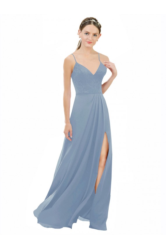 Keyhole Back Soft Chiffon & Lace Spaghetti Straps Long Sleeveless Bridesmaid Dress Norwich