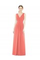 V-Back Coral Soft Chiffon V-Neck Long Sleeveless Bridesmaid Dress Norwich