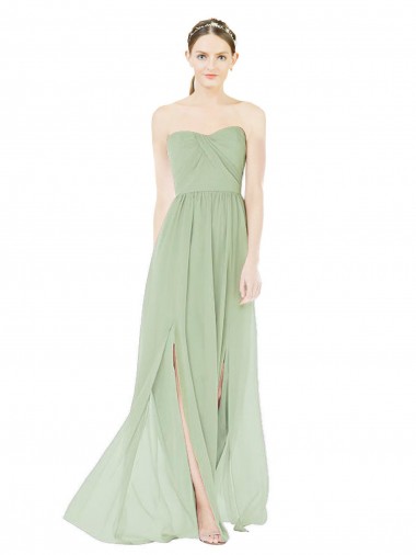 Low Back Sage Soft Chiffon Sweetheart Long Sleeveless Semi Formal Evening Dress / Bridesmaid Dress Norwich