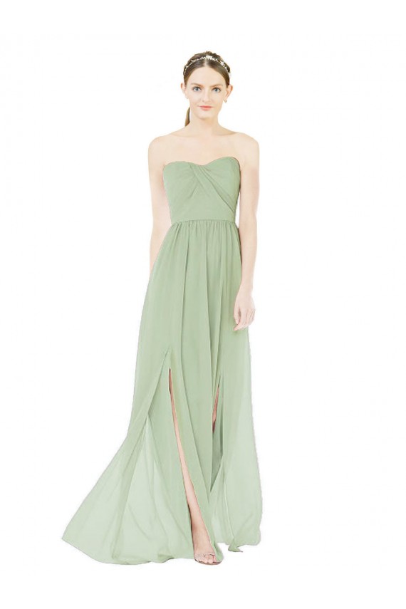 Low Back Sage Soft Chiffon Sweetheart Long Sleeveless Semi Formal Evening Dress / Bridesmaid Dress Norwich