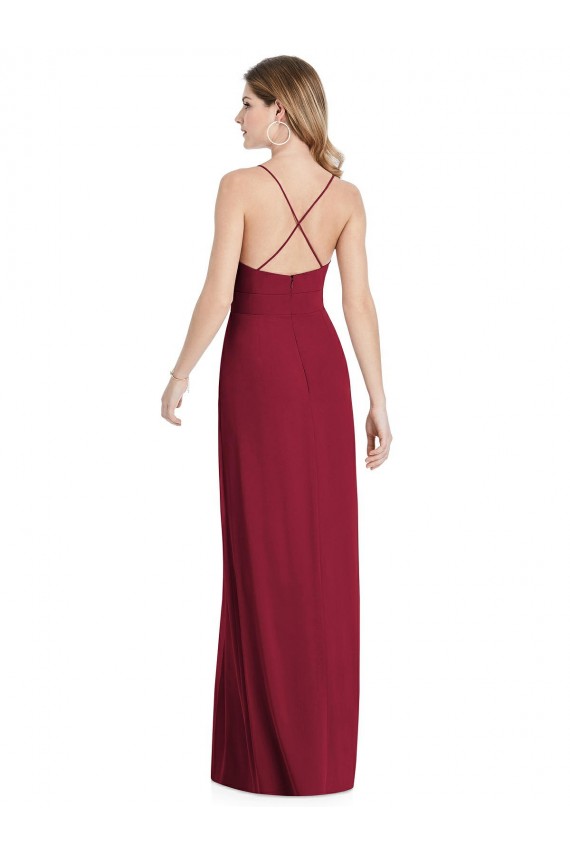 Open Back Burgundy Soft Chiffon Spaghetti Straps Long Sleeveless Semi Formal Evening Dress / Bridesmaid Dress Norwich