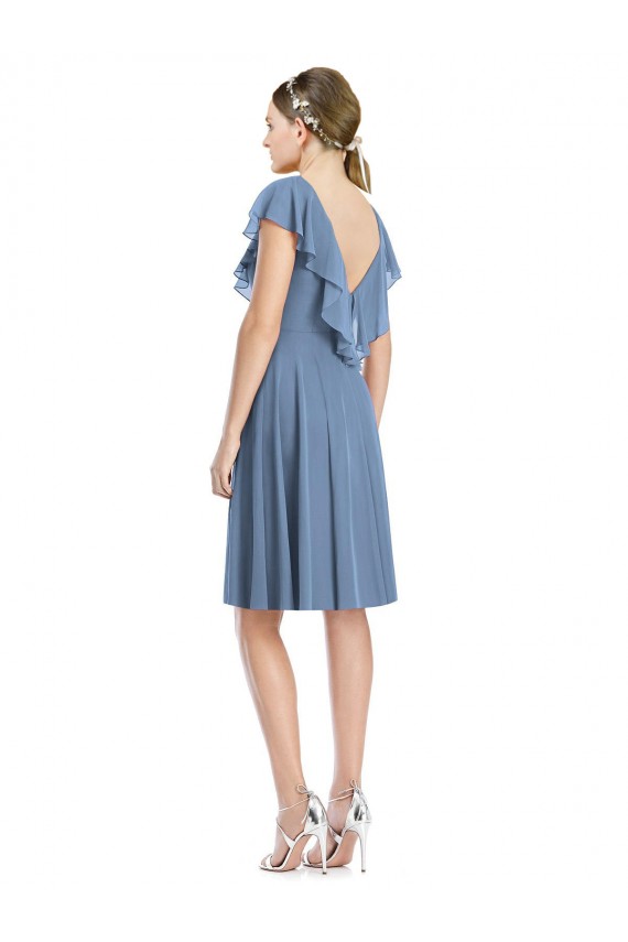 V-Back Soft Chiffon V-Neck Cocktail Length Cap Sleeves Bridesmaid Dress Norwich
