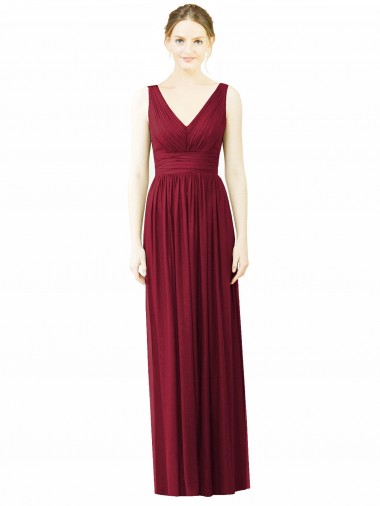 V-Back Burgundy Soft Chiffon V-Neck Long Sleeveless Bridesmaid Dress / Formal Dress Norwich