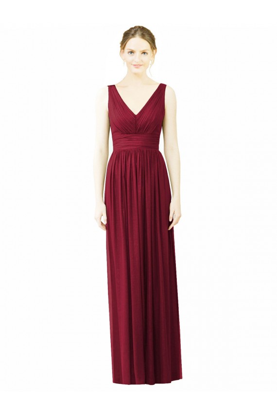 V-Back Burgundy Soft Chiffon V-Neck Long Sleeveless Bridesmaid Dress / Formal Dress Norwich