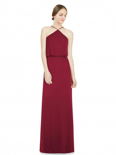 Open Back A-Line Soft Chiffon Halter Neck Long Sleeveless Bridesmaid Dress Norwich