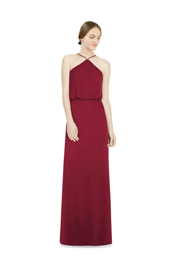 Open Back A-Line Soft Chiffon Halter Neck Long Sleeveless Bridesmaid Dress Norwich