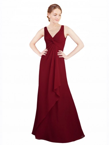 Burgundy Chiffon V-Neck Long Sleeveless Bridesmaid Dress / Evening Dress Norwich