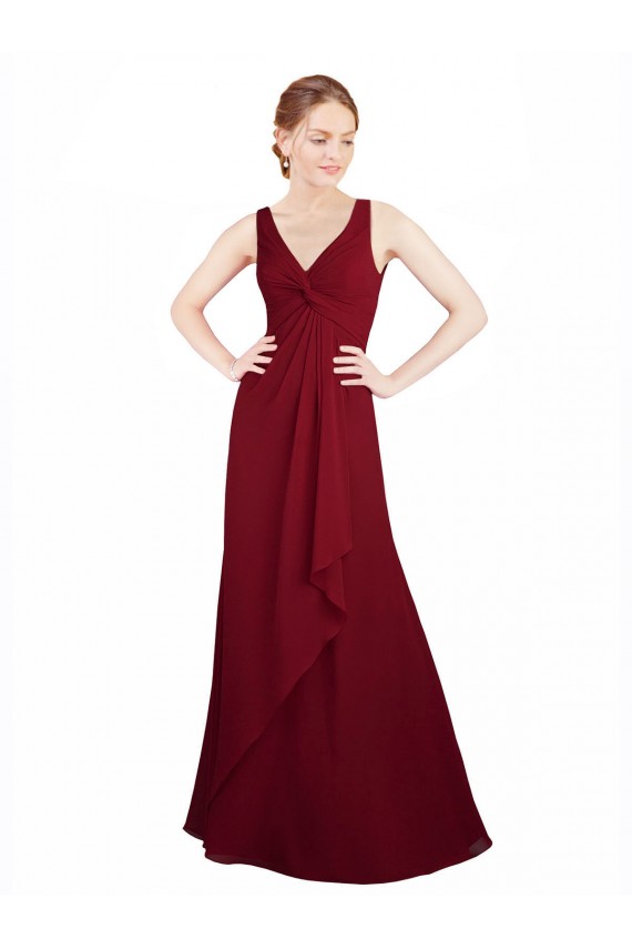 Burgundy Chiffon V-Neck Long Sleeveless Bridesmaid Dress / Evening Dress Norwich
