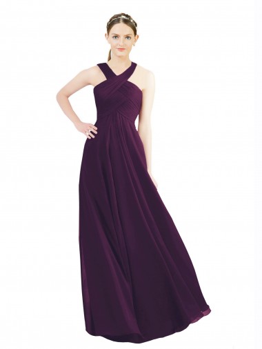 Grape Soft Chiffon Halter Neck Long Sleeveless Bridesmaid Dress Norwich