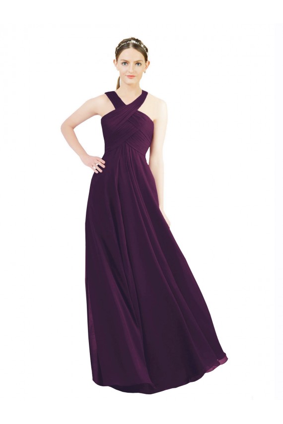 Grape Soft Chiffon Halter Neck Long Sleeveless Bridesmaid Dress Norwich