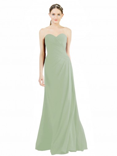 Smoke Green Soft Chiffon Sweetheart Long Sleeveless Bridesmaid Dress Norwich