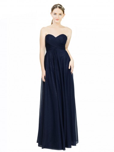 Low Back Dark Navy Chiffon Sweetheart Long Sleeveless Bridesmaid Dress / Evening Dress Norwich