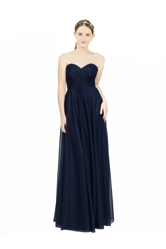 Low Back Dark Navy Chiffon Sweetheart Long Sleeveless Bridesmaid Dress / Evening Dress Norwich