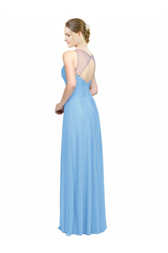 Keyhole Back Chiffon Spaghetti Straps Long Sleeveless Bridesmaid Dress / Evening Dress Norwich