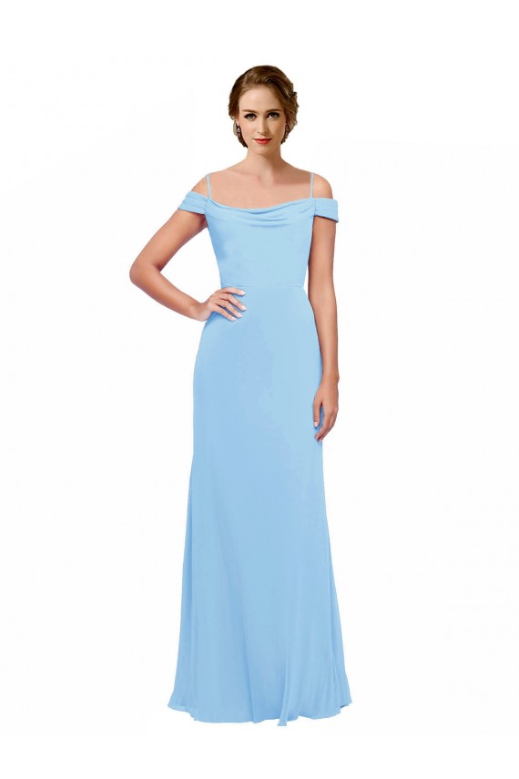 Periwinkle Soft Chiffon Off the Shoulder Long Sleeveless Bridesmaid Dress Norwich
