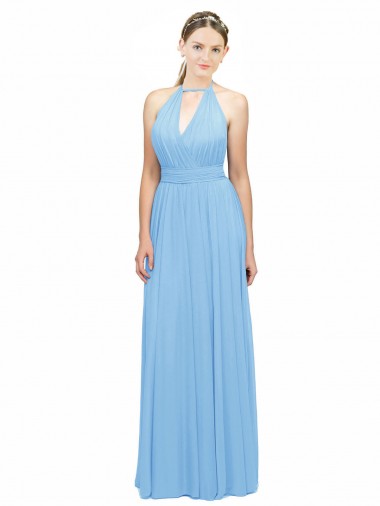 Low Back Periwinkle Soft Chiffon Halter Neck Long Sleeveless Bridesmaid Dress Norwich