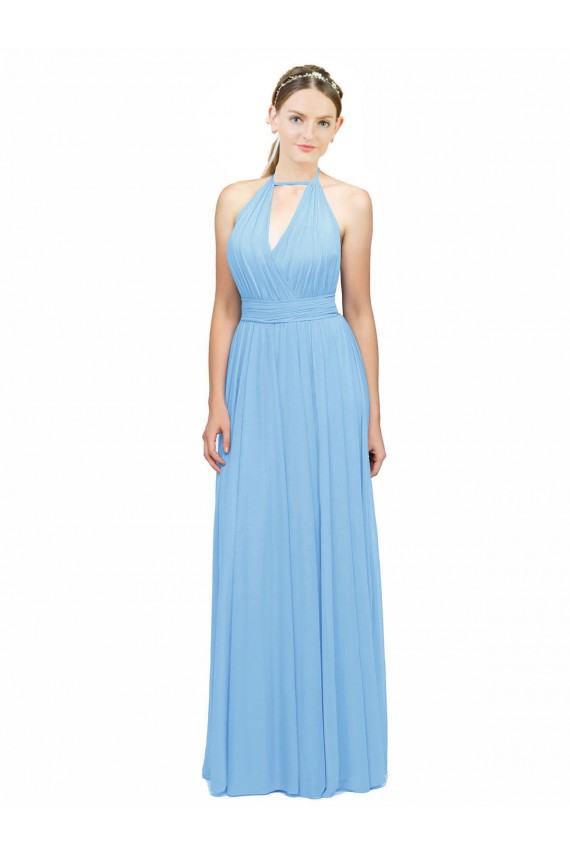 Low Back Periwinkle Soft Chiffon Halter Neck Long Sleeveless Bridesmaid Dress Norwich