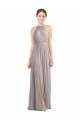 Low Back Oyster Silver Soft Chiffon Halter Neck Long Sleeveless Bridesmaid Dress Norwich