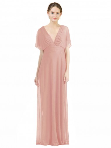 V-Back Soft Chiffon V-Neck Short Sleeves Long Bridesmaid Dress / Formal Dress Norwich