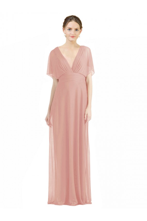 V-Back Soft Chiffon V-Neck Short Sleeves Long Bridesmaid Dress / Formal Dress Norwich