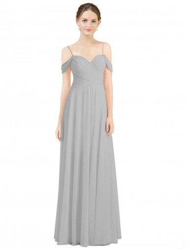 Low Back Silver Lxue Chiffon Off the Shoulder Long Sleeveless Bridesmaid Dress Norwich