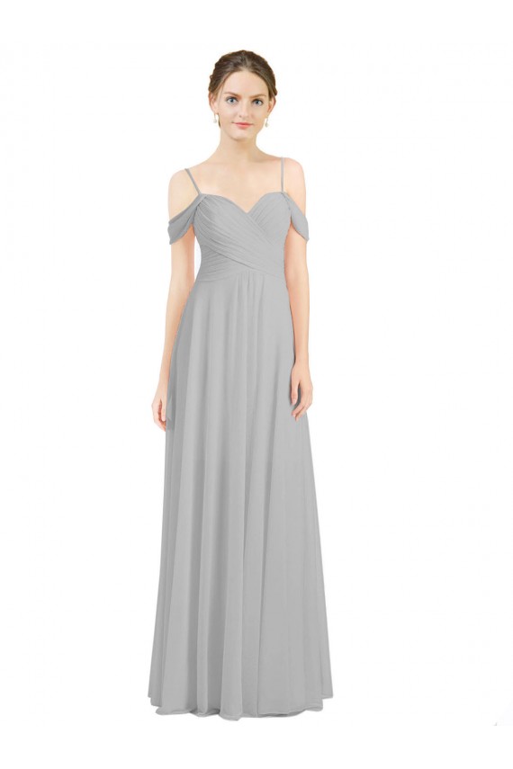 Low Back Silver Lxue Chiffon Off the Shoulder Long Sleeveless Bridesmaid Dress Norwich