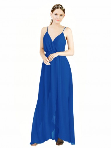 V-Back Royal Blue Luxe Chiffon Spaghetti Straps Long Sleeveless Bridesmaid Dress Norwich