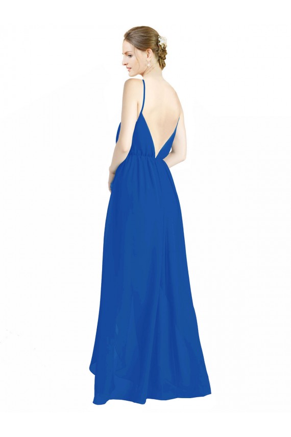 V-Back Royal Blue Luxe Chiffon Spaghetti Straps Long Sleeveless Bridesmaid Dress Norwich