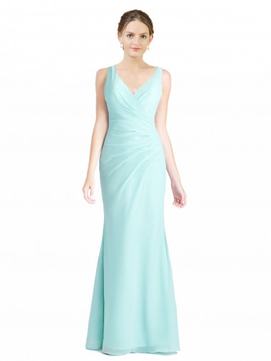 Soft Chiffon & Lace V-Neck Long Sleeveless Bridesmaid Dress Norwich